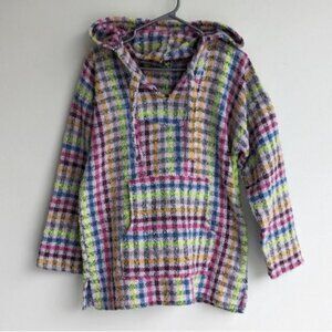 Neon rainbow Baja hippie boho beach surf hoodie with geometric print